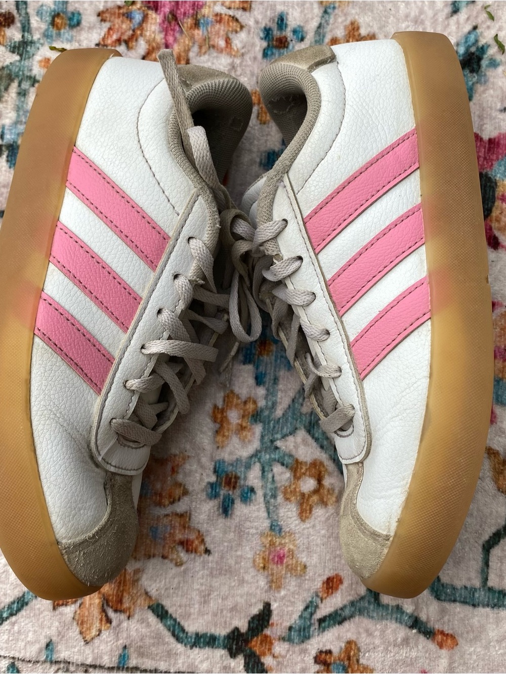 Adidas White Pink Leather Retro Trainers Sz 3y